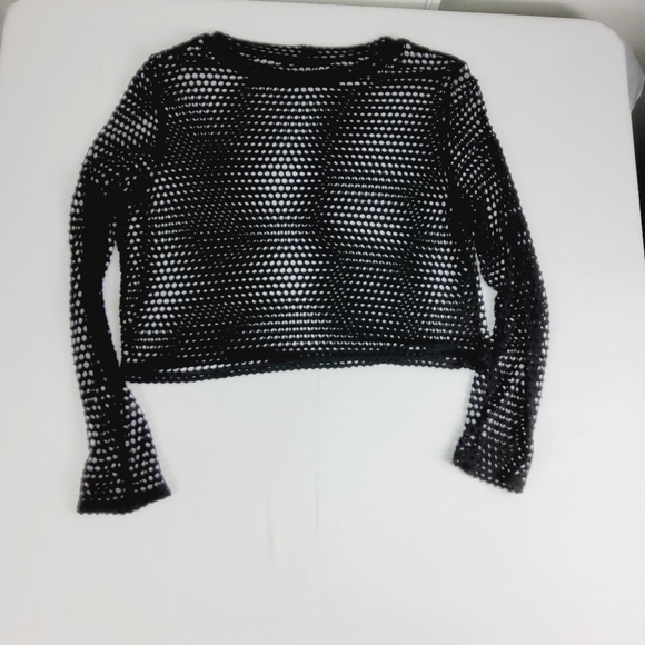 Fashion Nova Womens Plus Size Black Fishnet Long Sleeve Crop Top (2X) - Picture 6 of 7